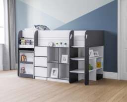 Saturn - Single - Kids Mid Sleeper Cabin Bed - Grey and White - Wood - 3ft - Happy Beds - thumbnail 2
