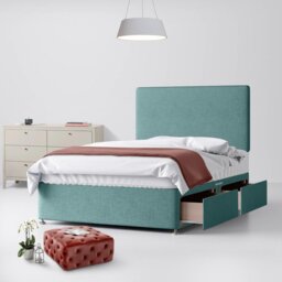 King Size - Divan Bed and Cornell Plain Headboard - Duck Egg Blue - Fabric - 5ft - Happy Beds - thumbnail 2