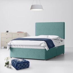 King Size - Divan Bed and Cornell Plain Headboard - Duck Egg Blue - Fabric - 5ft - Happy Beds - thumbnail 1