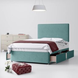 King Size - Divan Bed and Cornell Plain Headboard - Duck Egg Blue - Fabric - 5ft - Happy Beds - thumbnail 3
