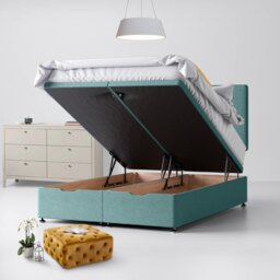 King Size - Divan Bed and Cornell Plain Headboard - Duck Egg Blue - Fabric - 5ft - Happy Beds - thumbnail 4