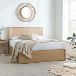 Carson - Double - Rattan Ottoman Storage Bed - Oak - Wooden - 4ft6 - Happy Beds