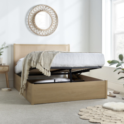 Carson - Double - Rattan Ottoman Storage Bed - Oak - Wooden - 4ft6 - Happy Beds - thumbnail 2