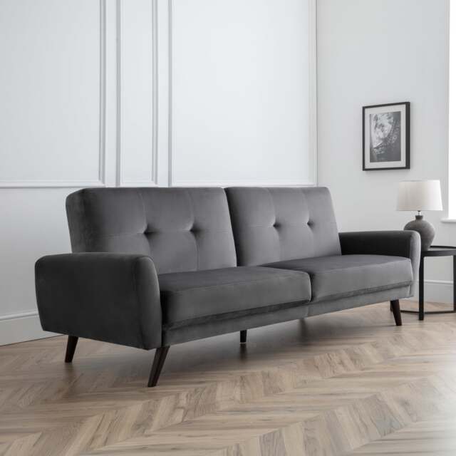 Monza - 2 Seater Sofa Bed - Grey - Velvet - Happy Beds - image 1