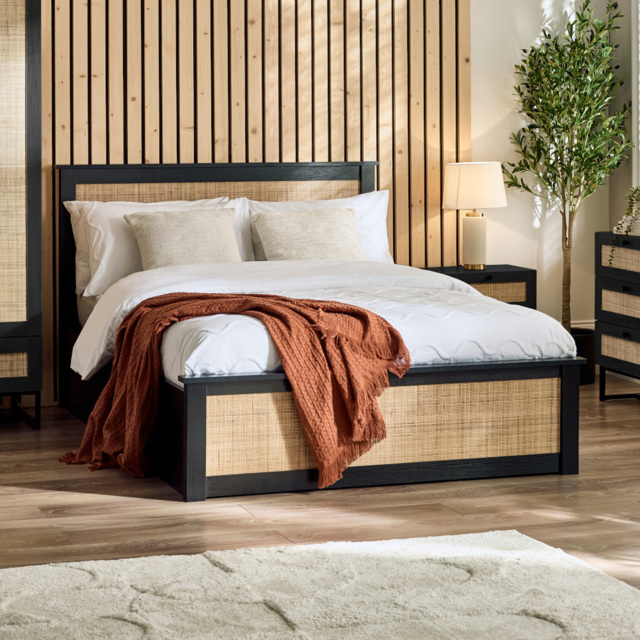Padstow - King Size - Rattan Ottoman Storage Bed - Black - Wooden - 5ft - Happy Beds - image 1