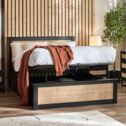 Padstow - King Size - Rattan Ottoman Storage Bed - Black - Wooden - 5ft - Happy Beds - thumbnail 2