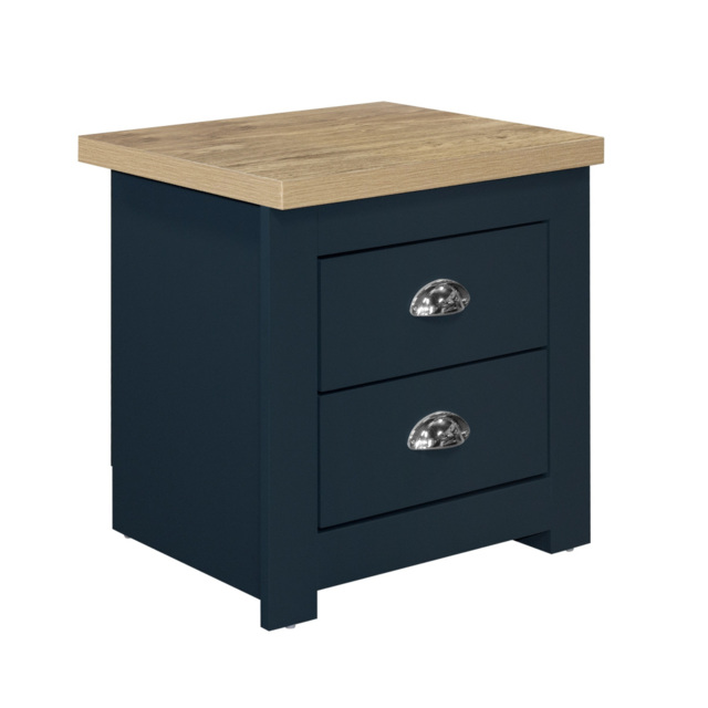 Highgate - 2 Drawer Bedside Table - Blue/Oak - Wooden - Happy Beds - image 1