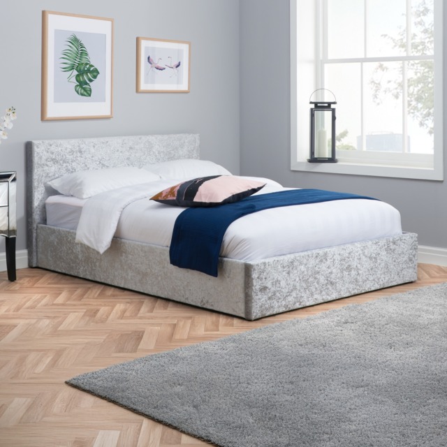 Berlin - Single - Ottoman Storage Bed - Light Grey - Crushed Velvet - Single - Happy Beds - image 1