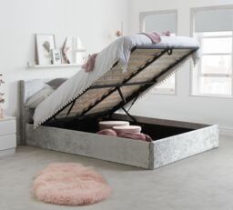 Berlin - Single - Ottoman Storage Bed - Light Grey - Crushed Velvet - Single - Happy Beds - thumbnail 2