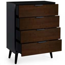 Alba – 4-Drawer Wide Chest of Drawers – Walnut and Black – Lacquered MDF - Happy Beds - thumbnail 3