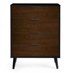 Alba – 4-Drawer Wide Chest of Drawers – Walnut and Black – Lacquered MDF - Happy Beds - thumbnail 2