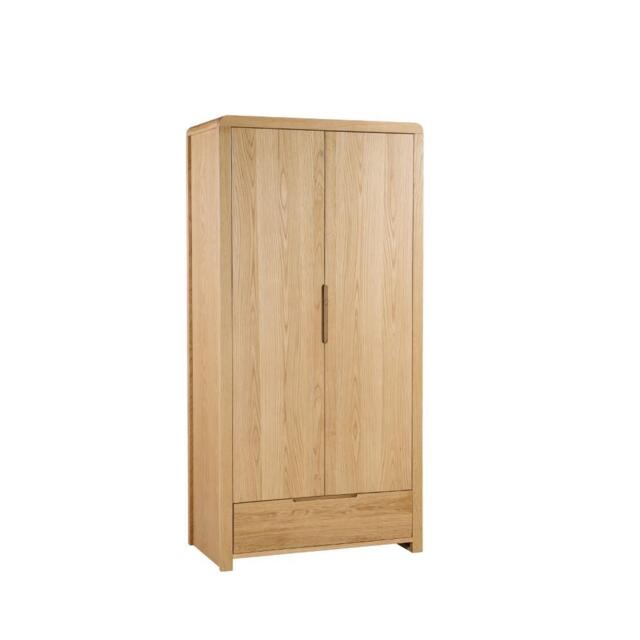 Curve - 2 Door Combination Wardrobe - Oak - Wooden - Happy Beds - image 1