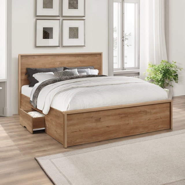Stockwell - King Size - Storage Bed - Oak - Wood - 5ft - Happy Beds