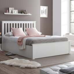 Malmo - Small Double - Ottoman Bed - White - Wood - 4ft -Happy Beds