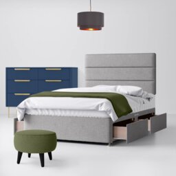 Single - Divan Bed and Cornell Lined Headboard - Light Grey - Fabric - 3ft - Happy Beds - thumbnail 3