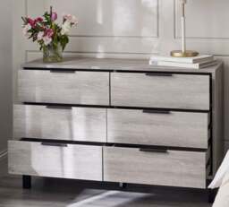 Bali – 6-Drawer Wide Chest of Drawers – Grey Oak – Wooden - Happy Beds - thumbnail 2