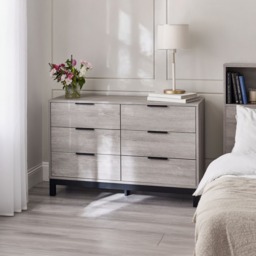 Bali – 6-Drawer Wide Chest of Drawers – Grey Oak – Wooden - Happy Beds - thumbnail 1