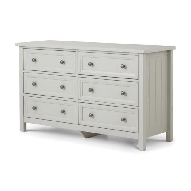 Maine - 6 Drawer Wide Chest - Dove Grey Wooden - Happy Beds - image 1