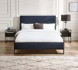 Cooper - Double - Low Foot-End Bed - Navy Blue/Black - Velvet/Metal - 4ft6 - Happy Beds - thumbnail 2