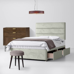 Super King Size - Divan Bed and Cornell Lined Headboard - Light Grey - Velvet - 6ft - Happy Beds - thumbnail 2