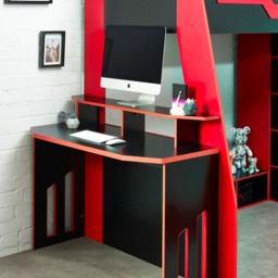 Eagle - Single - Gaming Highsleeper with Desk and Shelving - Black/Red - Wooden - 3ft - thumbnail 3