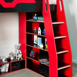 Eagle - Single - Gaming Highsleeper with Desk and Shelving - Black/Red - Wooden - 3ft - thumbnail 5