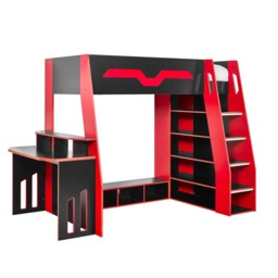 Eagle - Single - Gaming Highsleeper with Desk and Shelving - Black/Red - Wooden - 3ft - thumbnail 8