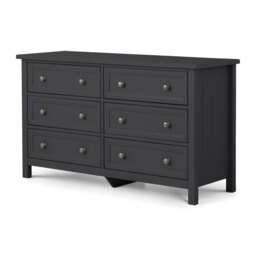 Maine - 6 Drawer Wide Chest - Dark Grey - Wooden - Happy Beds - thumbnail 1