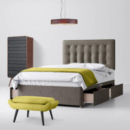 Small Double - Divan Bed and Cornell Buttoned Headboard - Grey - Fabric - 4ft - Happy Beds - thumbnail 3