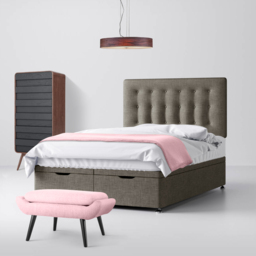 Small Double - Divan Bed and Cornell Buttoned Headboard - Grey - Fabric - 4ft - Happy Beds - thumbnail 4