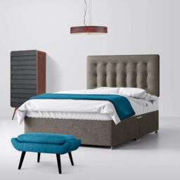 Small Double - Divan Bed and Cornell Buttoned Headboard - Grey - Fabric - 4ft - Happy Beds