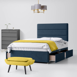 Double - Divan Bed and Cornell Lined Headboard - Dark Blue - Fabric - 4ft6 - Happy Beds - thumbnail 3
