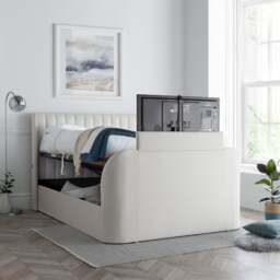 Luther - Double - Ottoman Storage TV Bed - Natural - Fabric - 4ft6 - Happy Beds - thumbnail 2