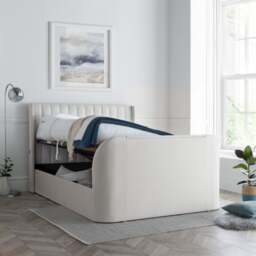 Luther - Double - Ottoman Storage TV Bed - Natural - Fabric - 4ft6 - Happy Beds - thumbnail 5