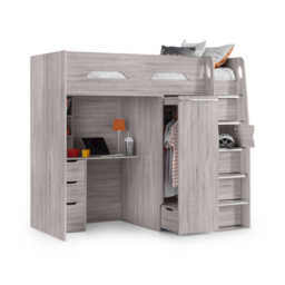 Pegasus - Single - Kids High Sleeper Bed - Wardrobe - Desk and Storage - Grey Oak - Wooden - 3ft - Happy Beds - thumbnail 8