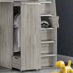 Pegasus - Single - Kids High Sleeper Bed - Wardrobe - Desk and Storage - Grey Oak - Wooden - 3ft - Happy Beds - thumbnail 3