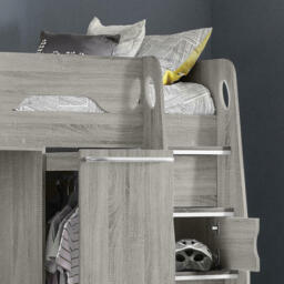 Pegasus - Single - Kids High Sleeper Bed - Wardrobe - Desk and Storage - Grey Oak - Wooden - 3ft - Happy Beds - thumbnail 2