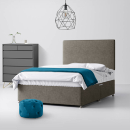 Double - Divan Bed and Cornell Plain Headboard - Dark Grey - Fabric - 4ft6 - Happy Beds - thumbnail 1