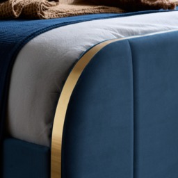 Rowan - King-Size - Low Foot-End Bed - Blue/Gold - Velvet - 5ft - thumbnail 6