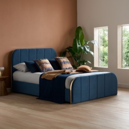 Rowan - King-Size - Low Foot-End Bed - Blue/Gold - Velvet - 5ft - thumbnail 1