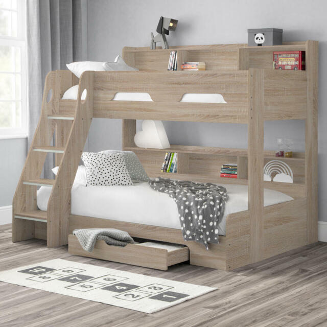 Orion - Kids Triple Sleeper Bed - Storage - Oak - Wood - 3ft and 4ft - Happy Beds - image 1