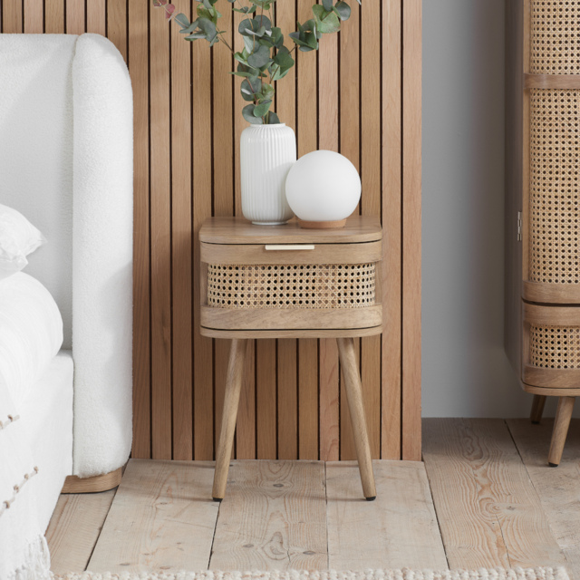Noah - 1 Drawer Bedside Table - Oak - Rattan - Wooden - image 1