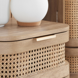 Noah - 1 Drawer Bedside Table - Oak - Rattan - Wooden - thumbnail 4