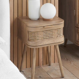 Noah - 1 Drawer Bedside Table - Oak - Rattan - Wooden - thumbnail 2