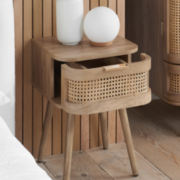 Noah - 1 Drawer Bedside Table - Oak - Rattan - Wooden - thumbnail 3
