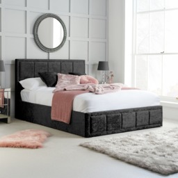 Hannover - King Size - Ottoman Bed - Black - Velvet - 5ft - Happy Beds