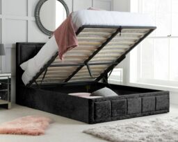 Hannover - King Size - Ottoman Bed - Black - Velvet - 5ft - Happy Beds - thumbnail 2