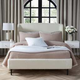 Eden - Double - Bed Frame - Off White/Ivory - Boucle Fabric - 5ft - Happy Beds - thumbnail 1