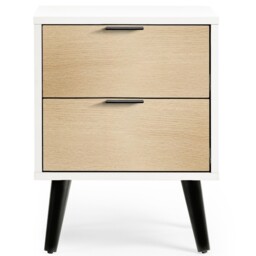 Alba – 2-Drawer Bedside Table – White and Oak Grey – Lacquered MDF - Happy Beds - thumbnail 2