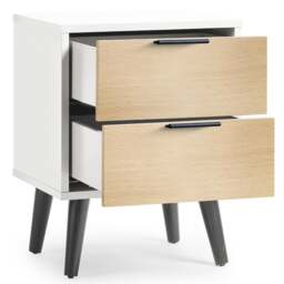 Alba – 2-Drawer Bedside Table – White and Oak Grey – Lacquered MDF - Happy Beds - thumbnail 3